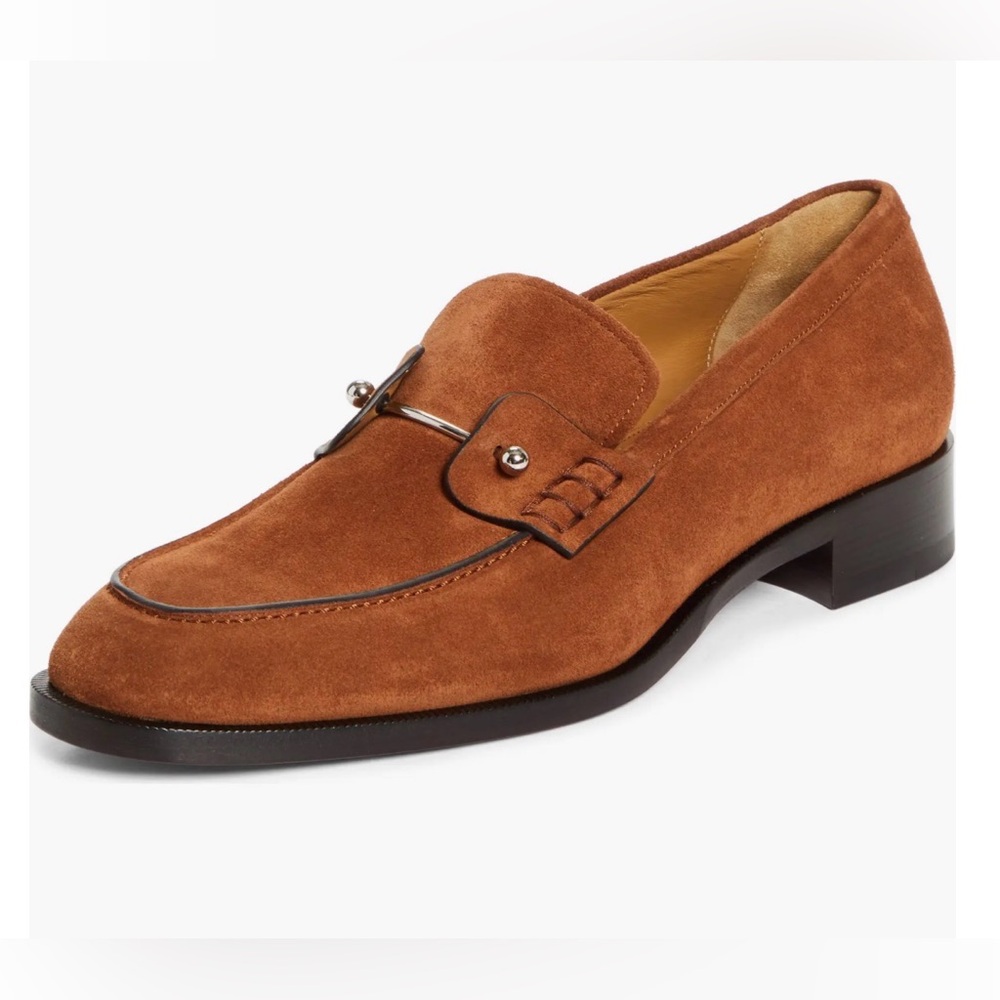 Christian Louboutin Chambelimoc Flat Loafer Cuir Brown Suede Size EU 43 US 10